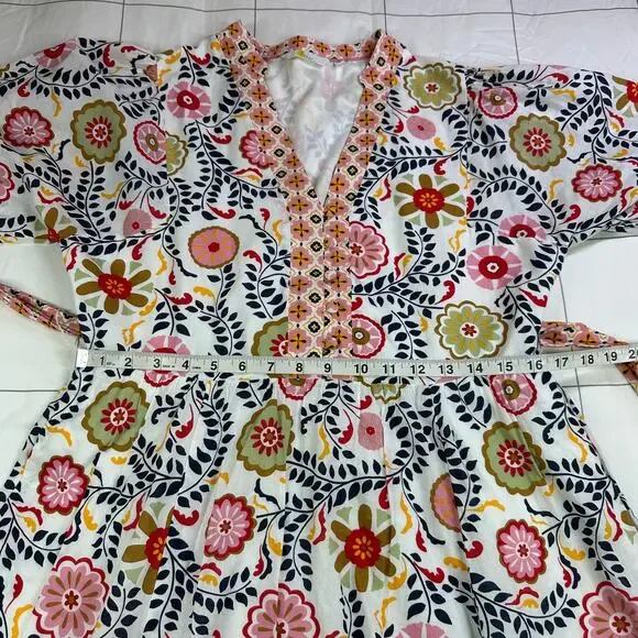 Boden Dress Womens 10 Regular Notch Neck Cotton Opulent Garden Ivory Fit Flare - Picture 12 of 14